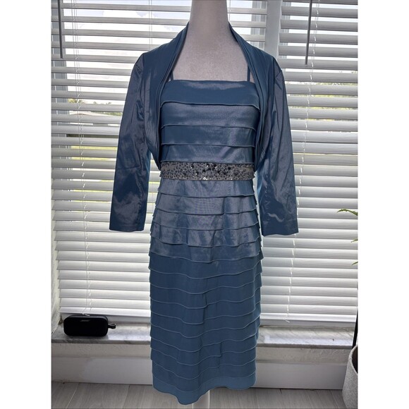 Adrianna Papell Blue Dress Sz 10 Royal-Inspired Jackie O Style Mother of Bride